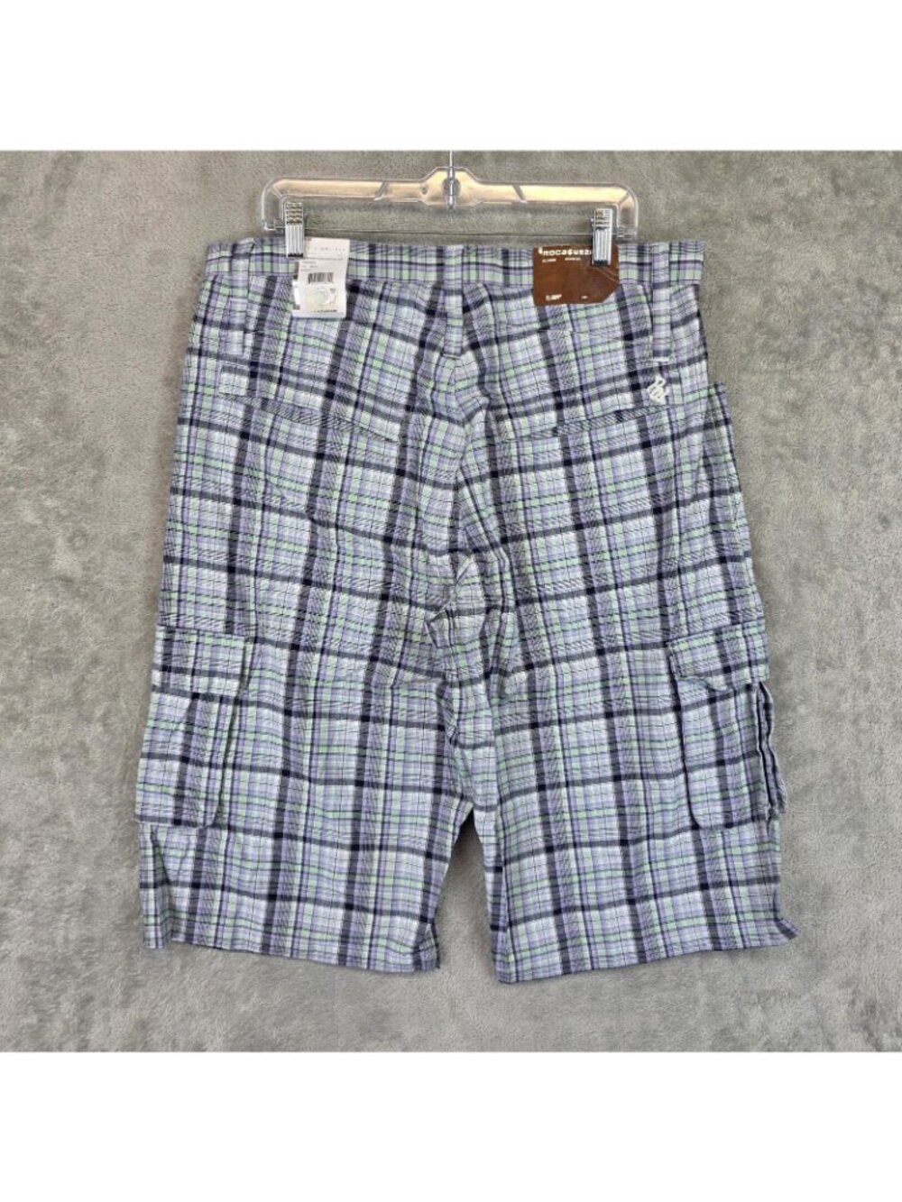 Rocawear Cargo Shorts Mens 36 Blue Plaid Cotton Original Fit 15 Inseam Hip Hop - Picture 2 of 13